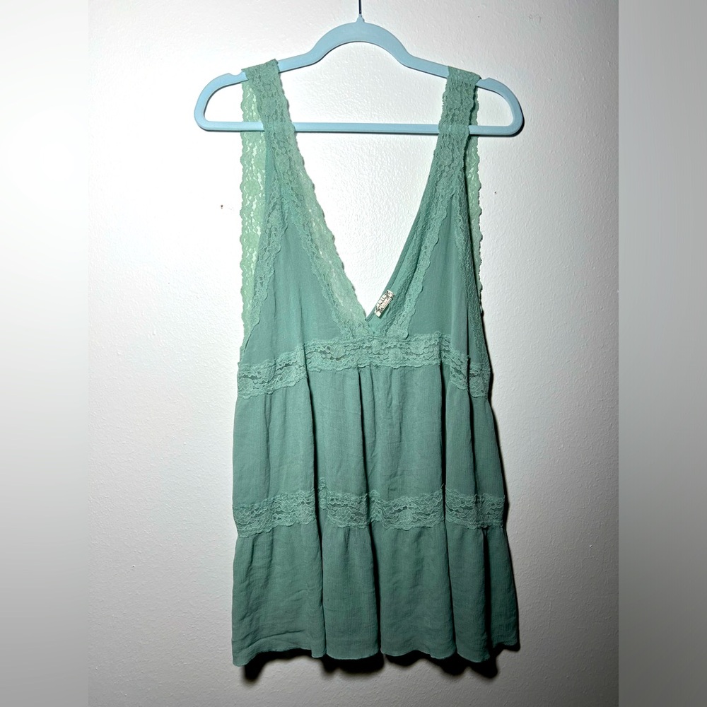 Green Free People Tunic Shirt with Lace detailing size Medium